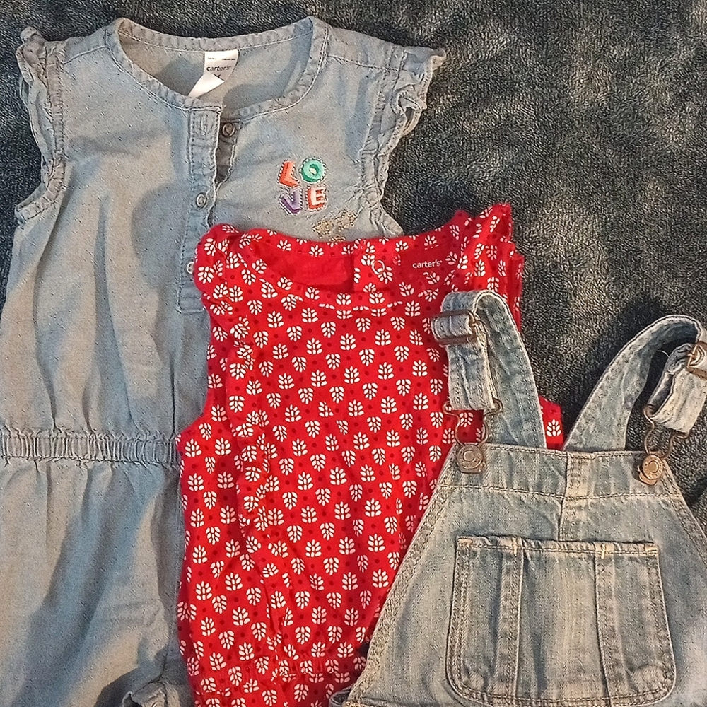 EUC 3 Piece Baby Girls Jumpsuit Overalls Lot Size 24M
